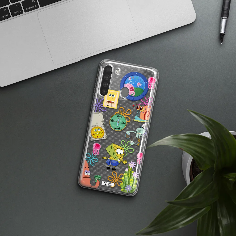 a collection of cartoon characters Samsung A21 Clear TPU Case