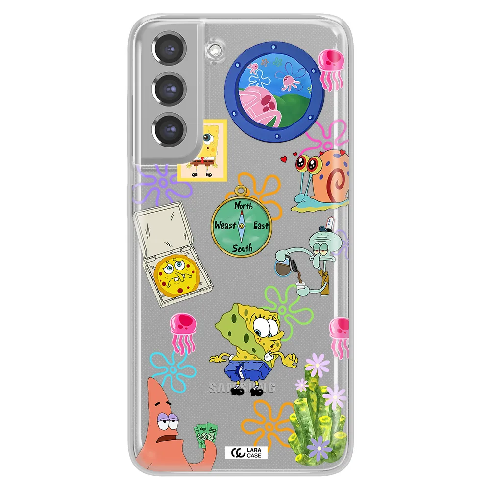 a collection of cartoon characters Samsung A21 Fe Clear TPU Case
