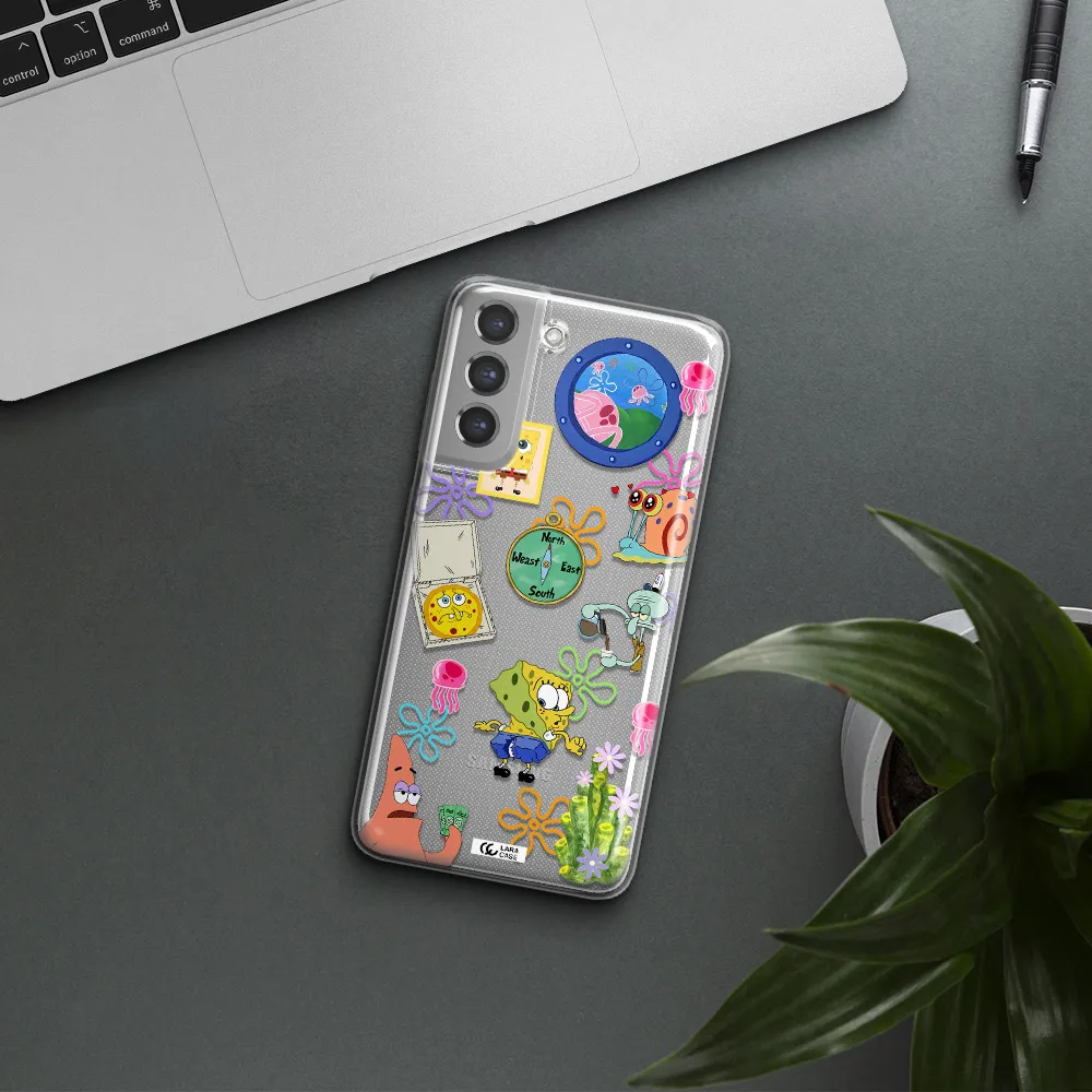 a collection of cartoon characters Samsung A21 Fe Clear TPU Case