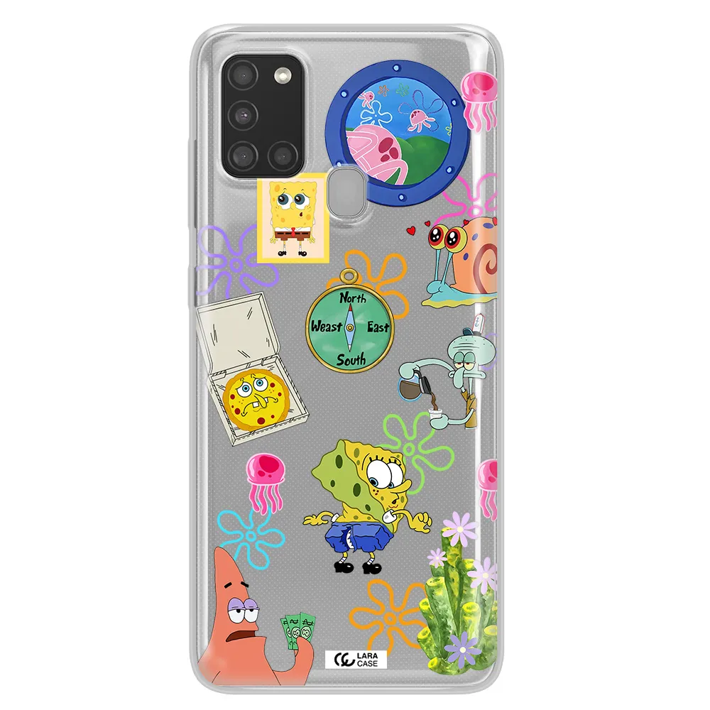a collection of cartoon characters Samsung A21S Clear TPU Case
