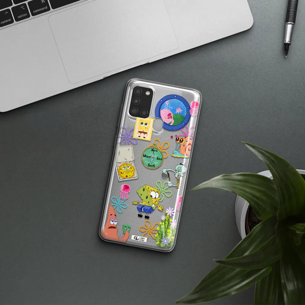 a collection of cartoon characters Samsung A21S Clear TPU Case