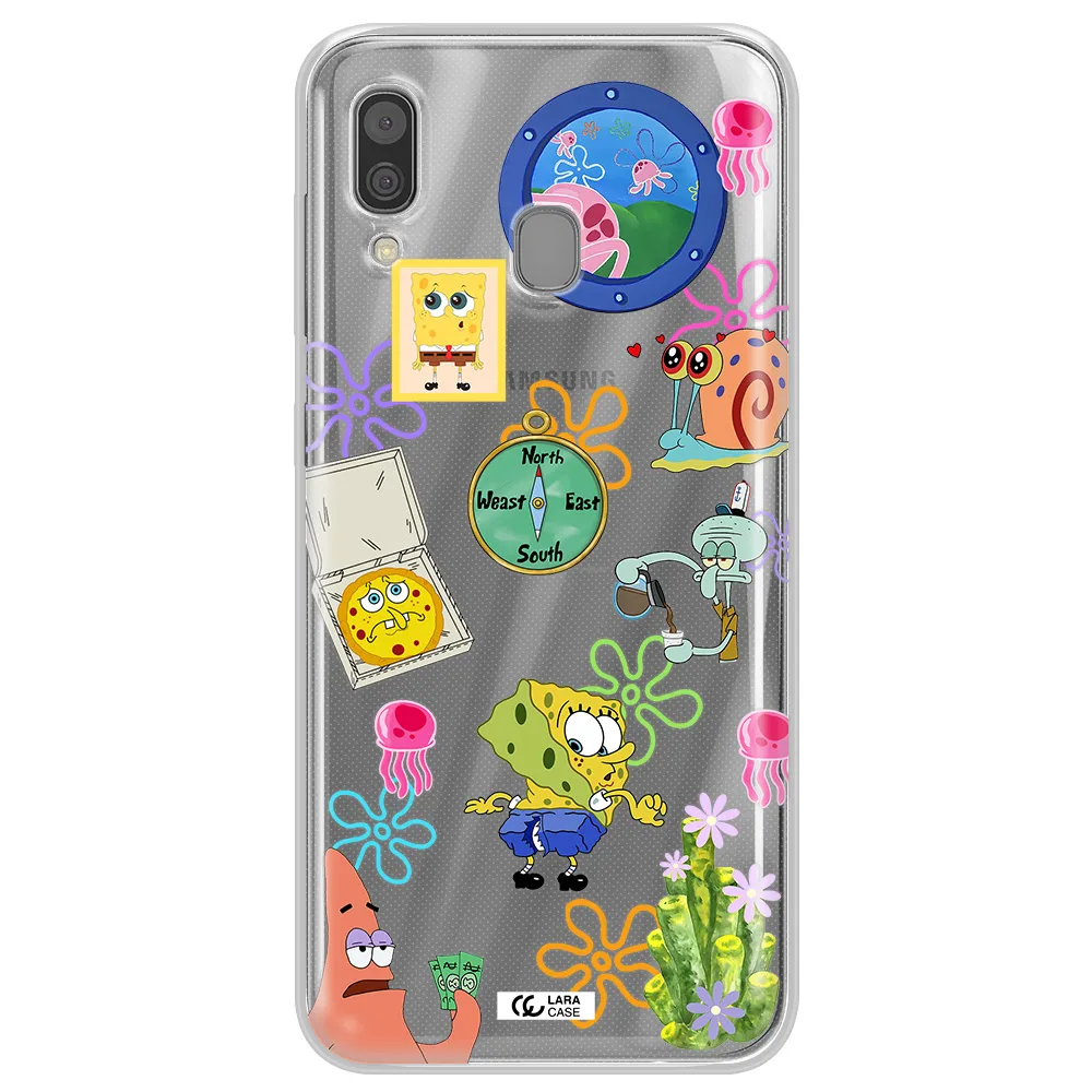 a collection of cartoon characters Samsung A30 Clear TPU Case