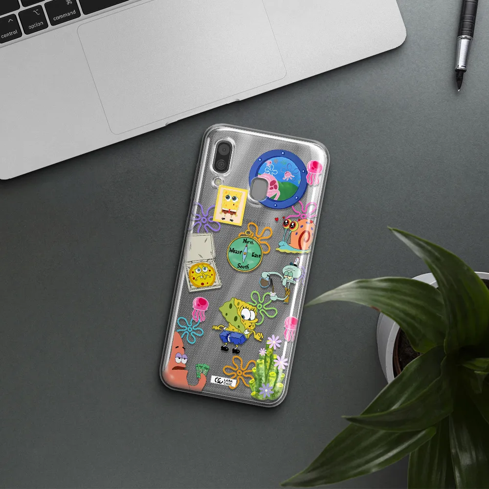 a collection of cartoon characters Samsung A30 Clear TPU Case