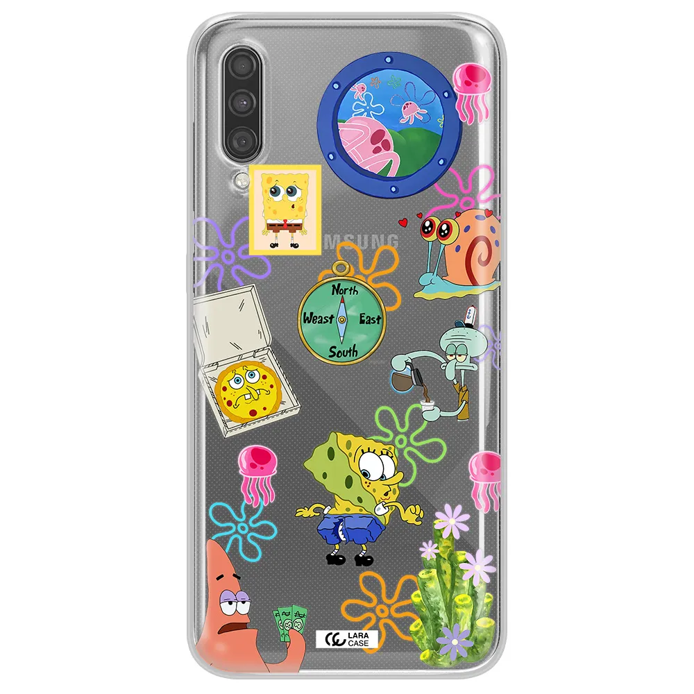 a collection of cartoon characters Samsung A30S Clear TPU Case
