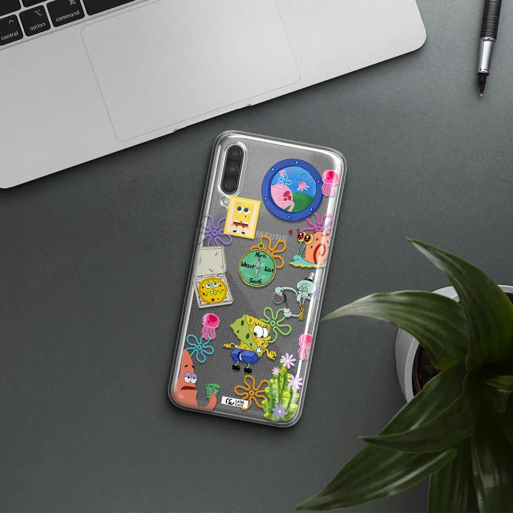 a collection of cartoon characters Samsung A30S Clear TPU Case