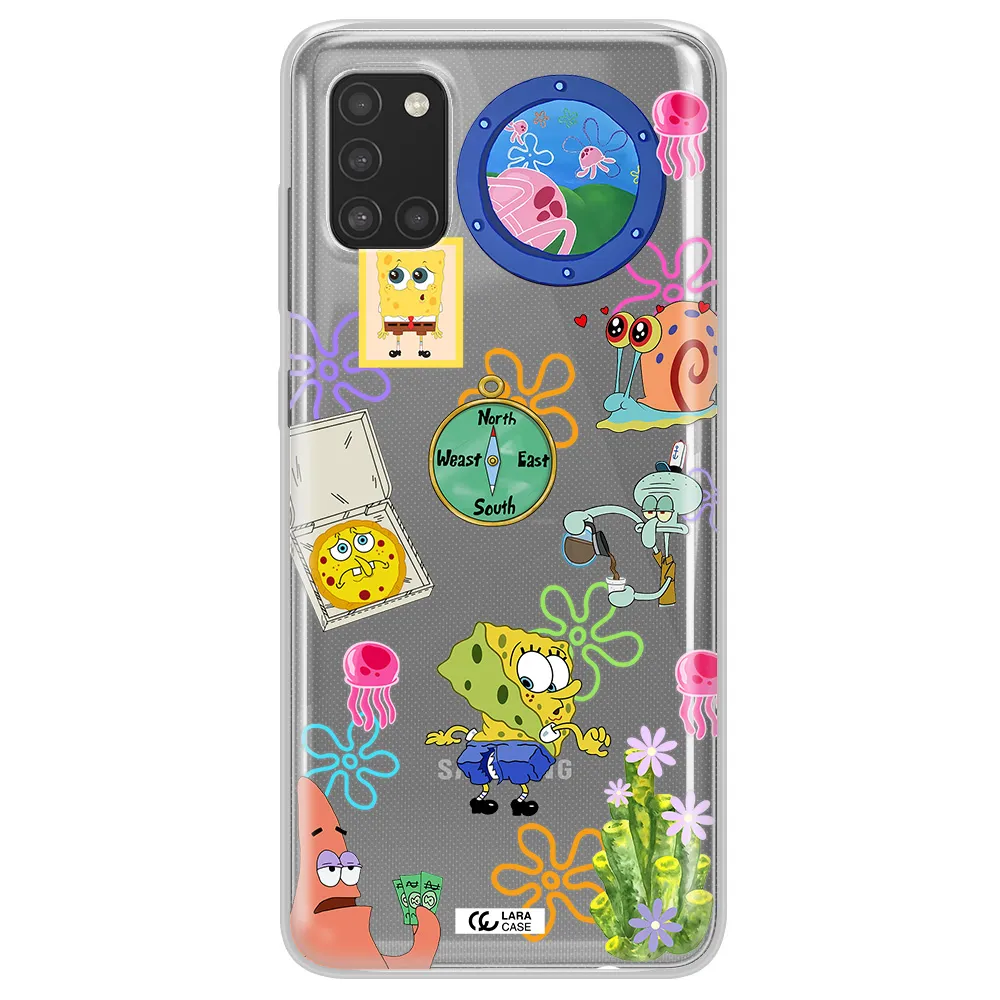 a collection of cartoon characters Samsung A31 Clear TPU Case