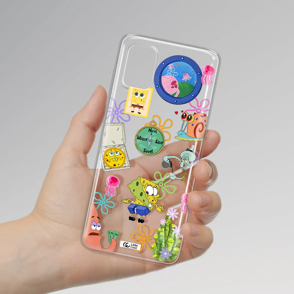 a collection of cartoon characters Samsung A31 Clear TPU Case