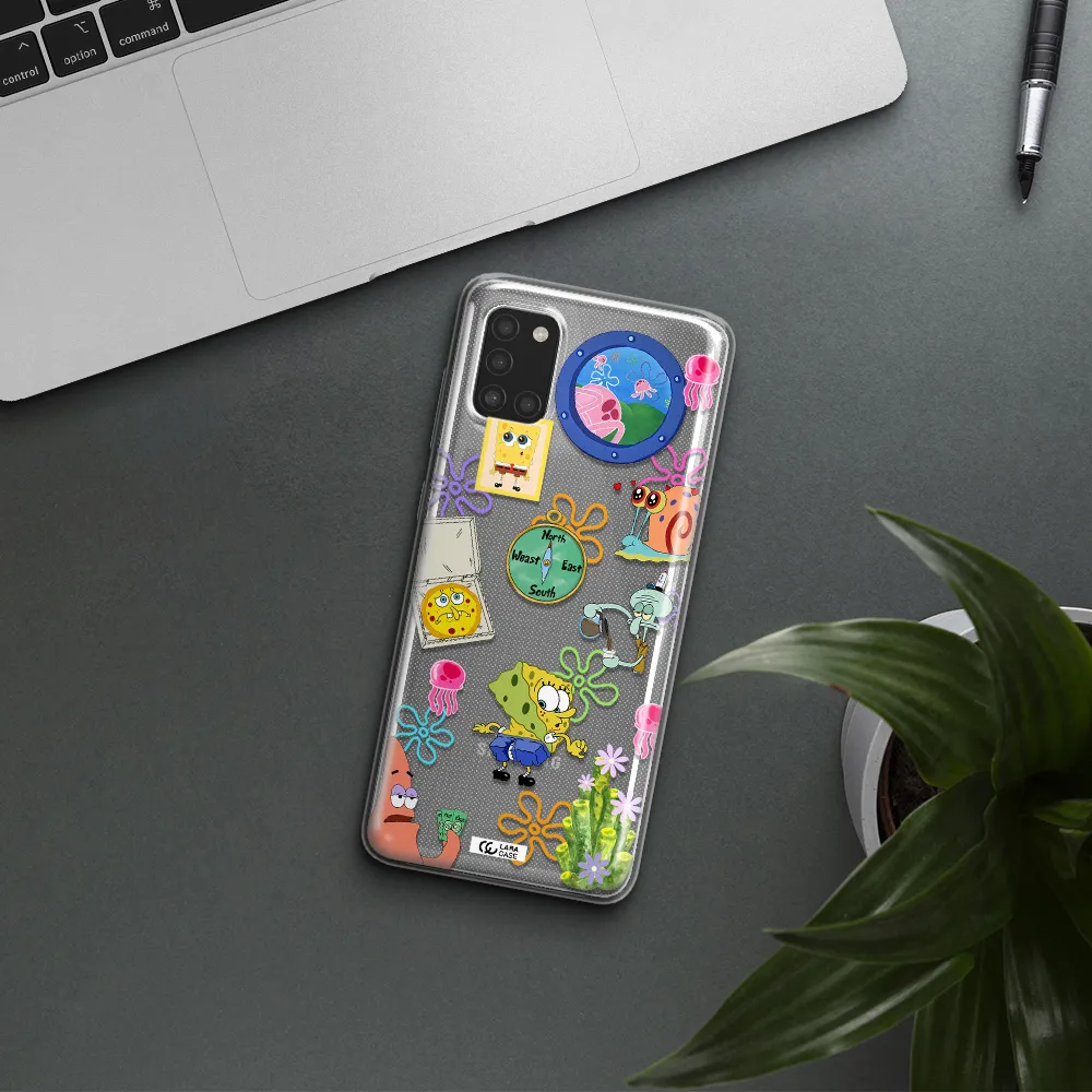 a collection of cartoon characters Samsung A31 Clear TPU Case