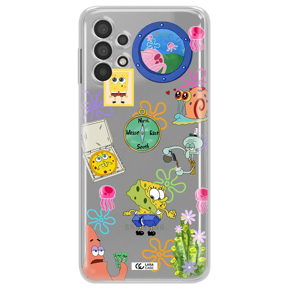 a collection of cartoon characters Samsung A32 Clear TPU Case