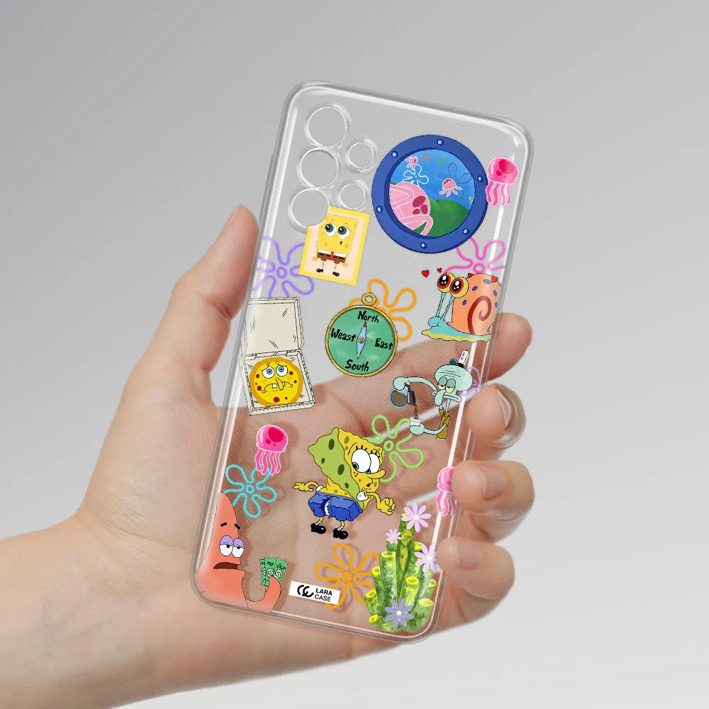 a collection of cartoon characters Samsung A32 Clear TPU Case