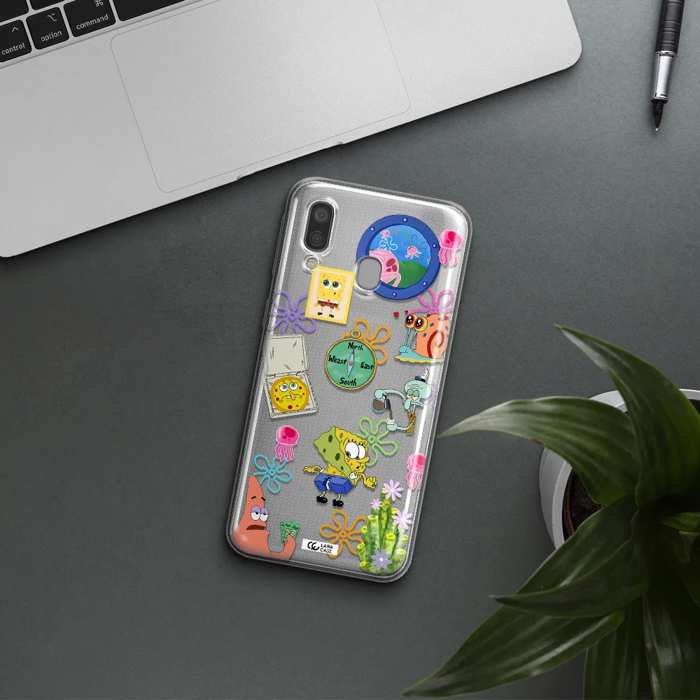 a collection of cartoon characters Samsung A40 Clear TPU Case
