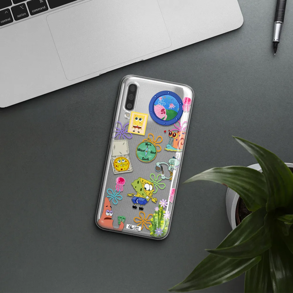 a collection of cartoon characters Samsung A50 Clear TPU Case