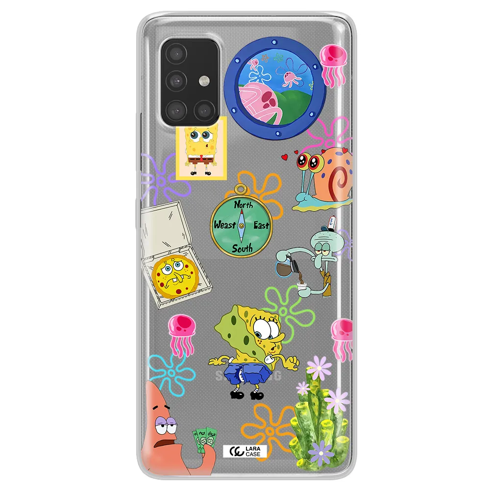 a collection of cartoon characters Samsung A51 Clear TPU Case