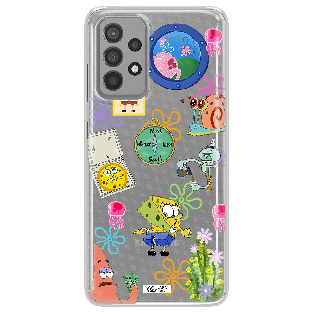 a collection of cartoon characters Samsung A52 Clear TPU Case
