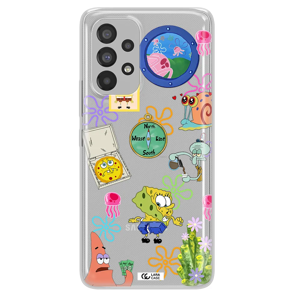 a collection of cartoon characters Samsung A53 Clear TPU Case