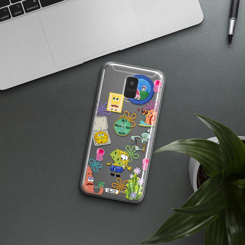 a collection of cartoon characters Samsung A6 Clear TPU Case