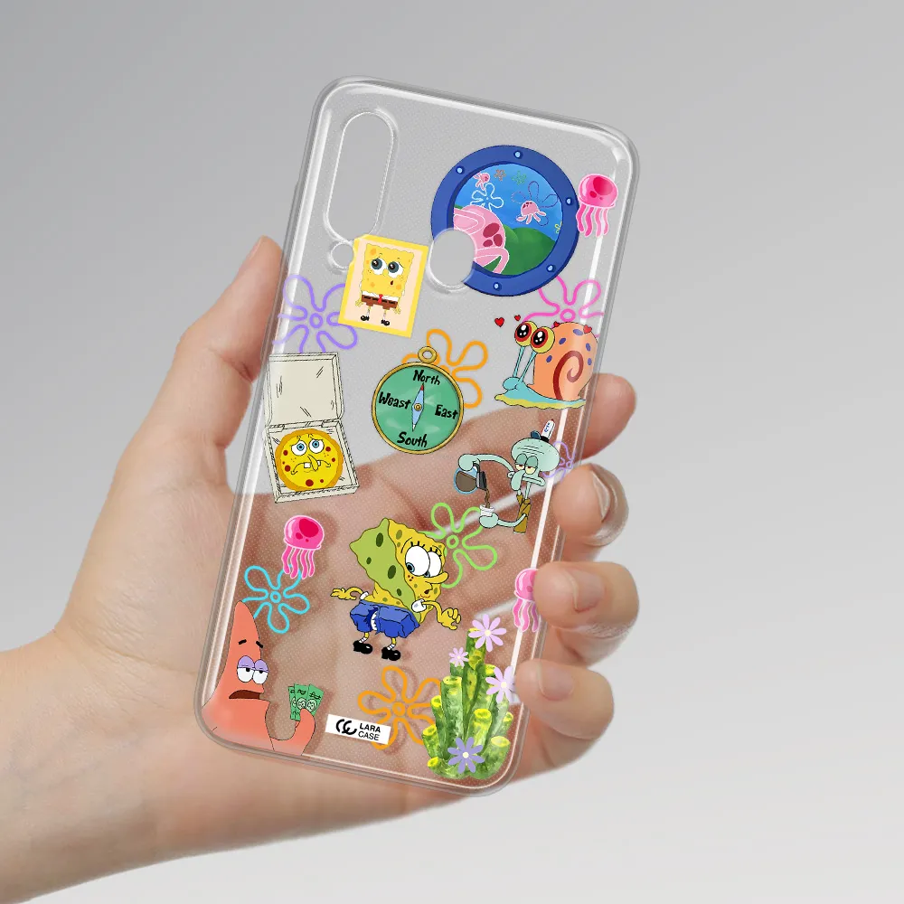 a collection of cartoon characters Samsung A60 Clear TPU Case