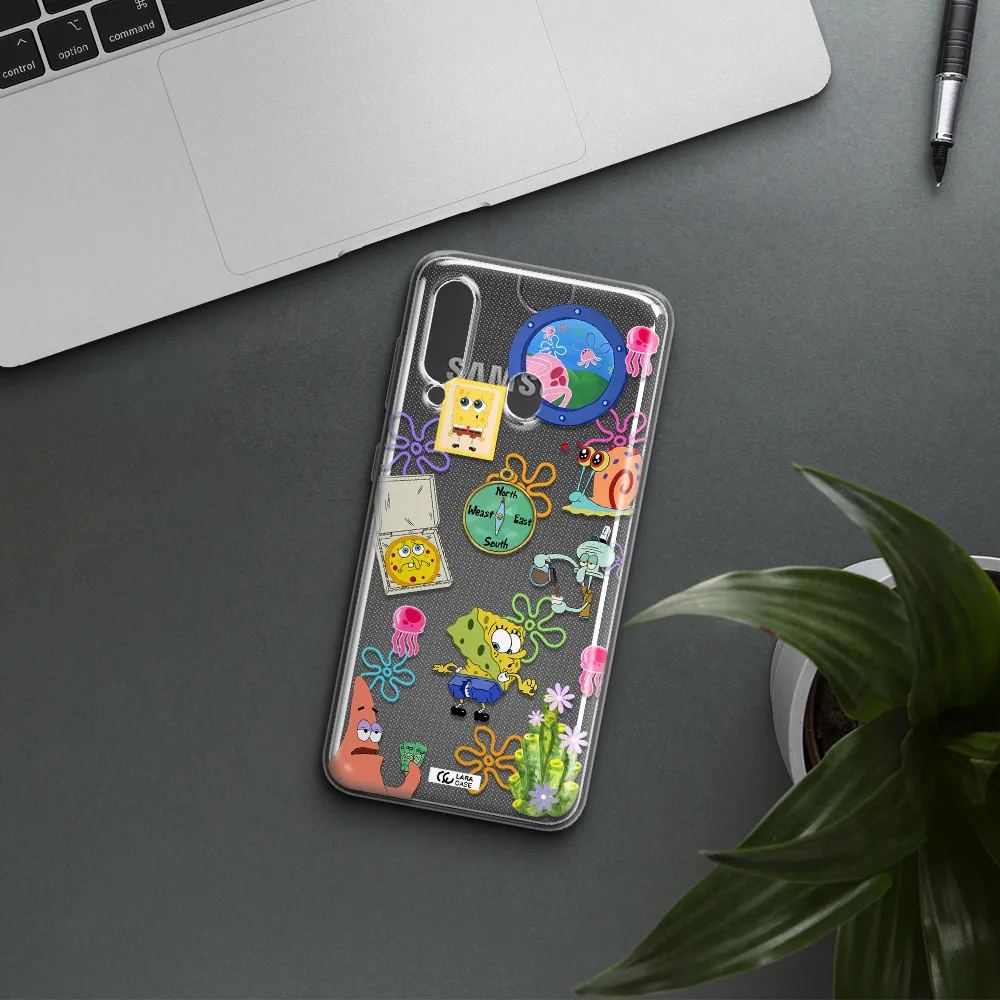 a collection of cartoon characters Samsung A60 Clear TPU Case