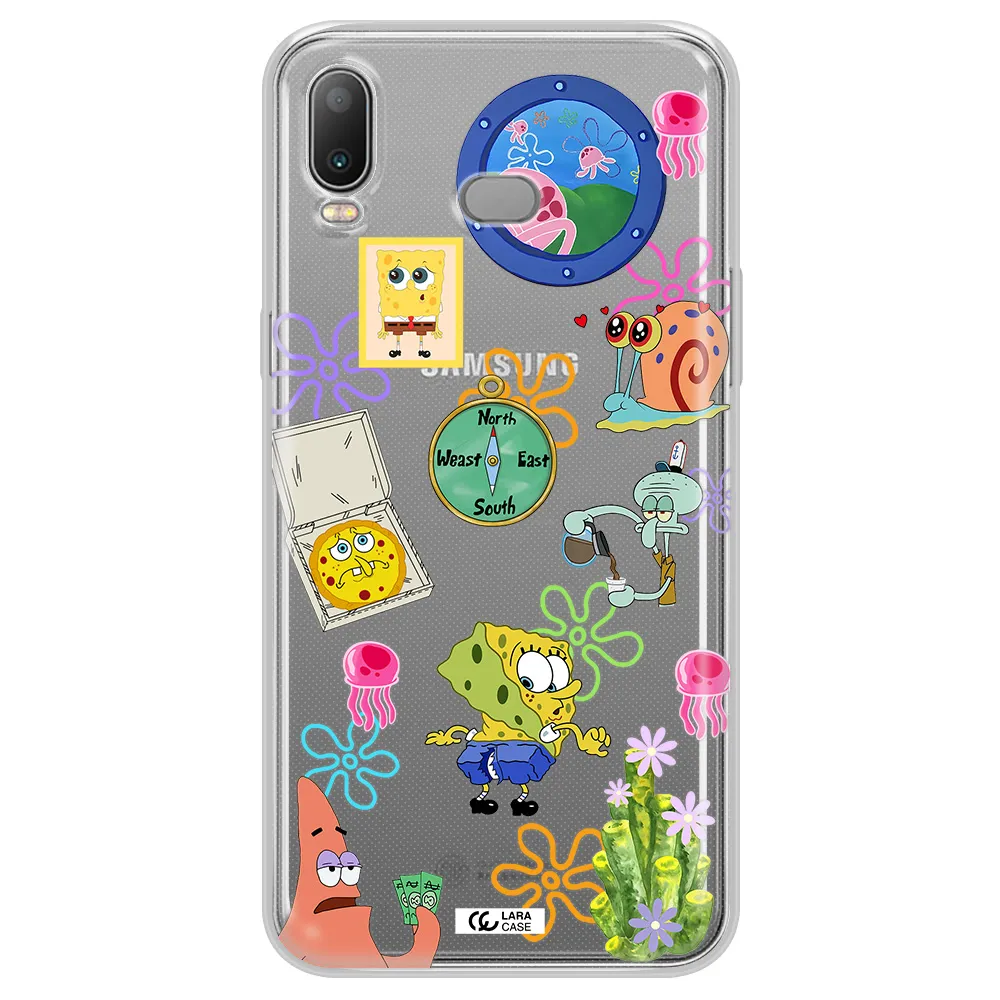 a collection of cartoon characters Samsung A6S Clear TPU Case