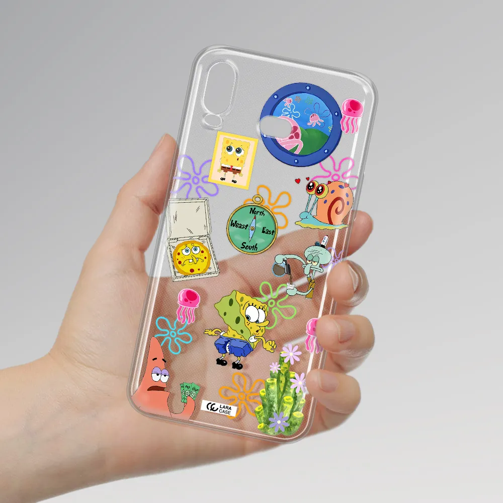 a collection of cartoon characters Samsung A6S Clear TPU Case