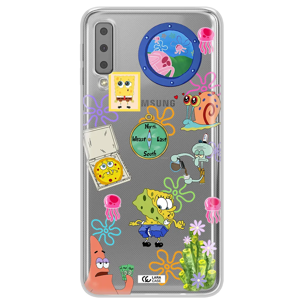 a collection of cartoon characters Samsung A7 2018 Clear TPU Case