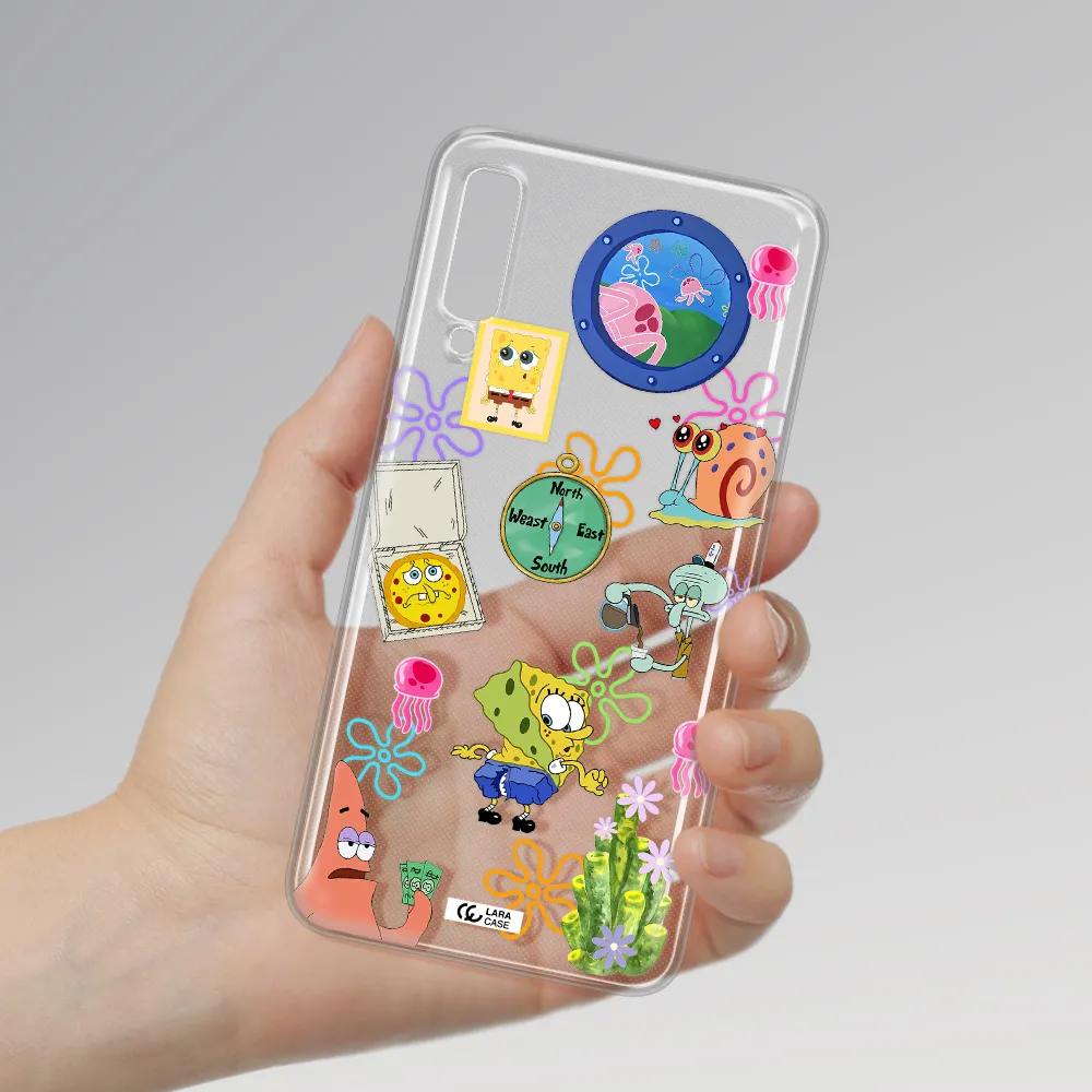 a collection of cartoon characters Samsung A7 2018 Clear TPU Case
