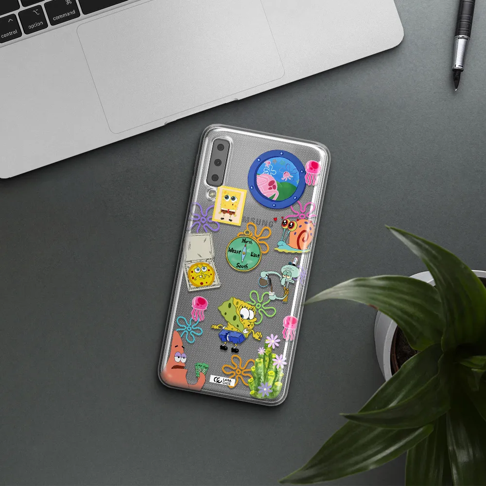 a collection of cartoon characters Samsung A7 2018 Clear TPU Case