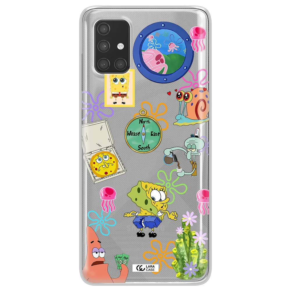 a collection of cartoon characters Samsung A71 Clear TPU Case
