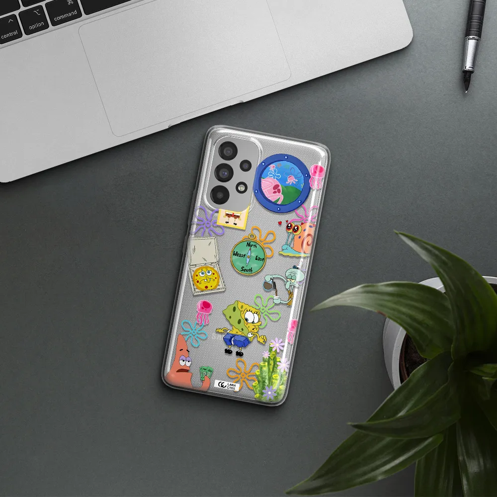 a collection of cartoon characters Samsung A73 Clear TPU Case