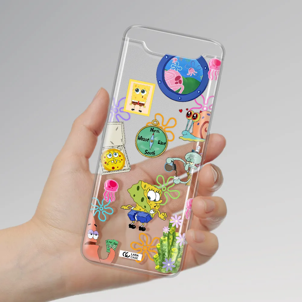 a collection of cartoon characters Samsung A80 Clear TPU Case