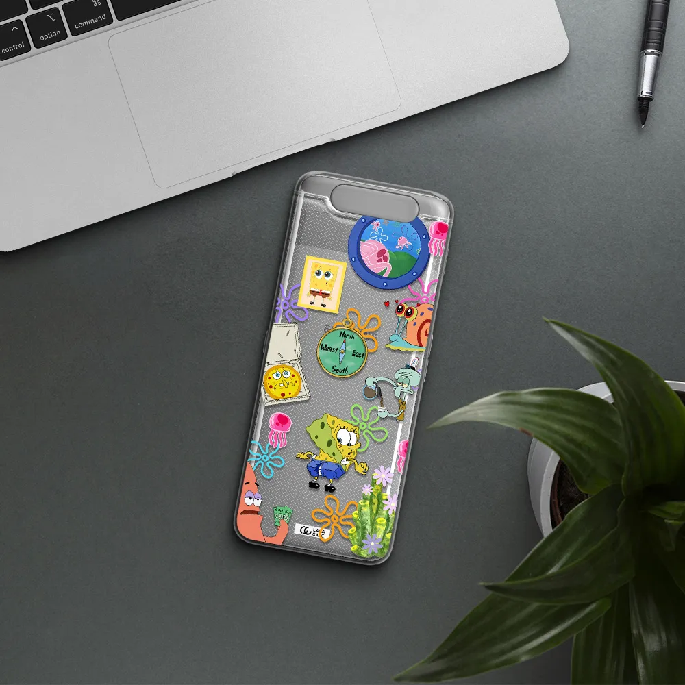 a collection of cartoon characters Samsung A80 Clear TPU Case