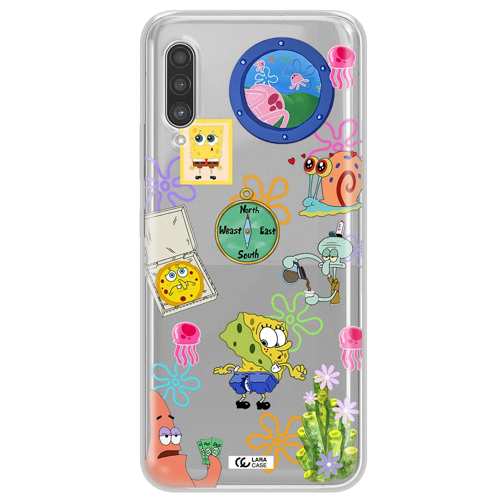 a collection of cartoon characters Samsung A90 Clear TPU Case