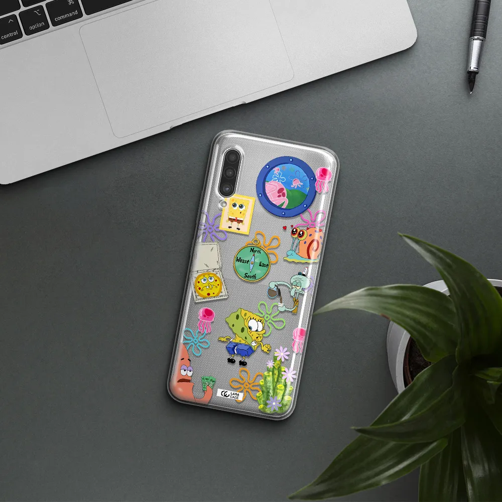 a collection of cartoon characters Samsung A90 Clear TPU Case
