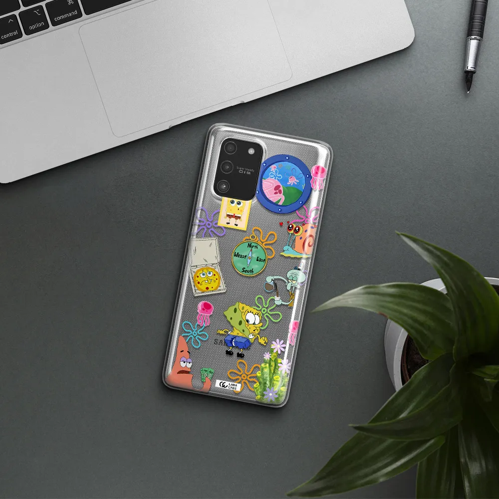 a collection of cartoon characters Samsung A91 Clear TPU Case