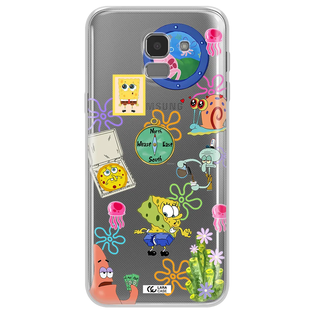 a collection of cartoon characters Samsung J6 Clear TPU Case