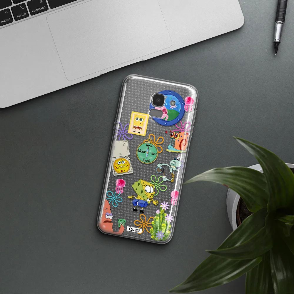 a collection of cartoon characters Samsung J6 Clear TPU Case