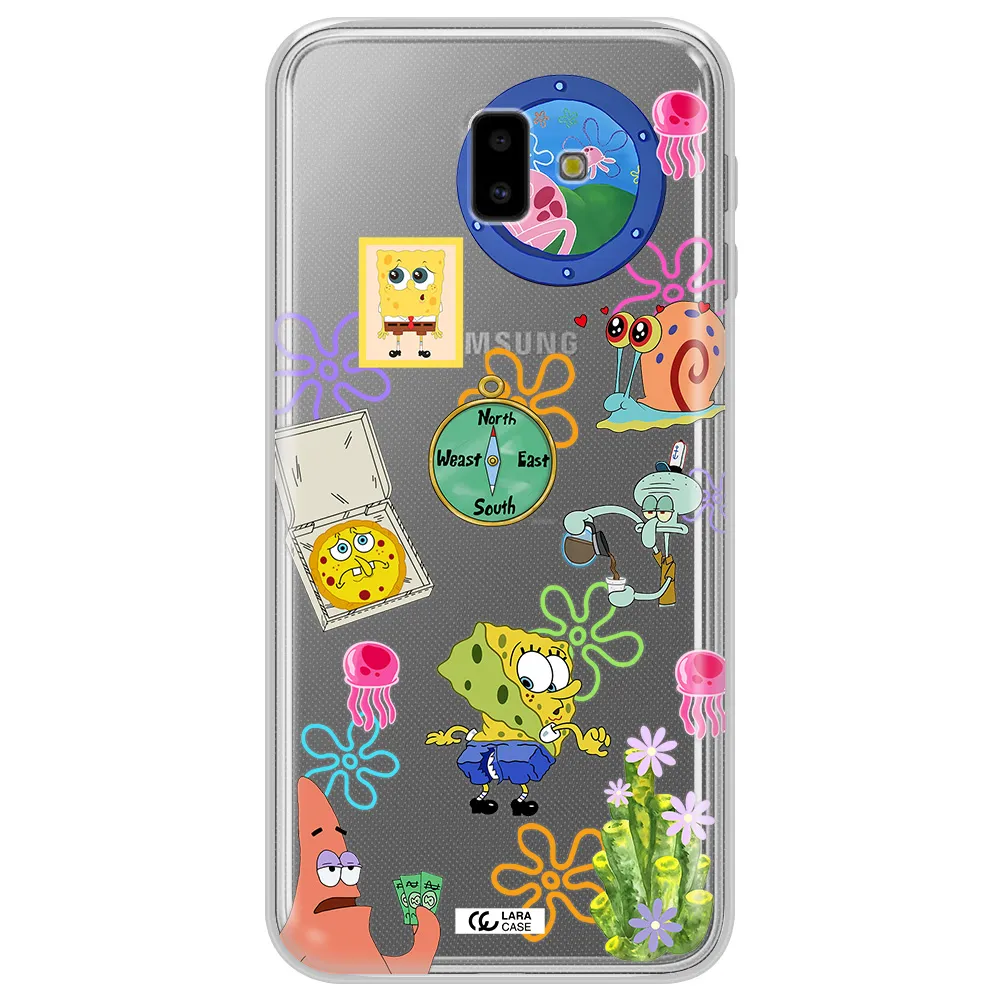 a collection of cartoon characters Samsung J6 Plus Clear TPU Case