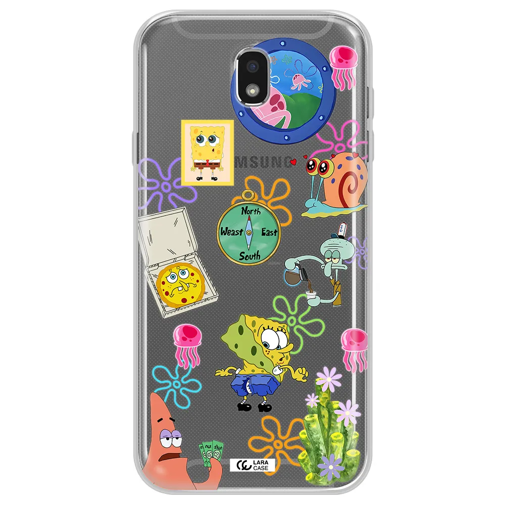 a collection of cartoon characters Samsung J7 Pro Clear TPU Case