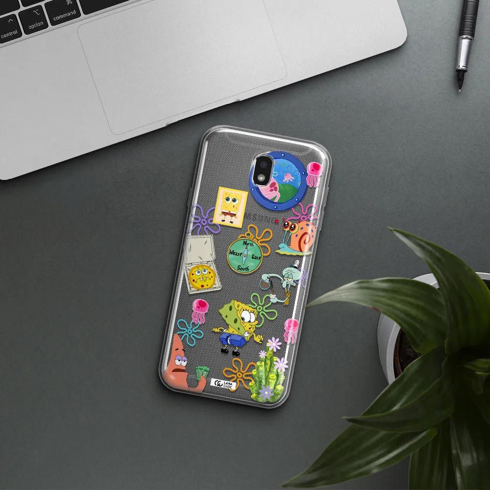 a collection of cartoon characters Samsung J7 Pro Clear TPU Case