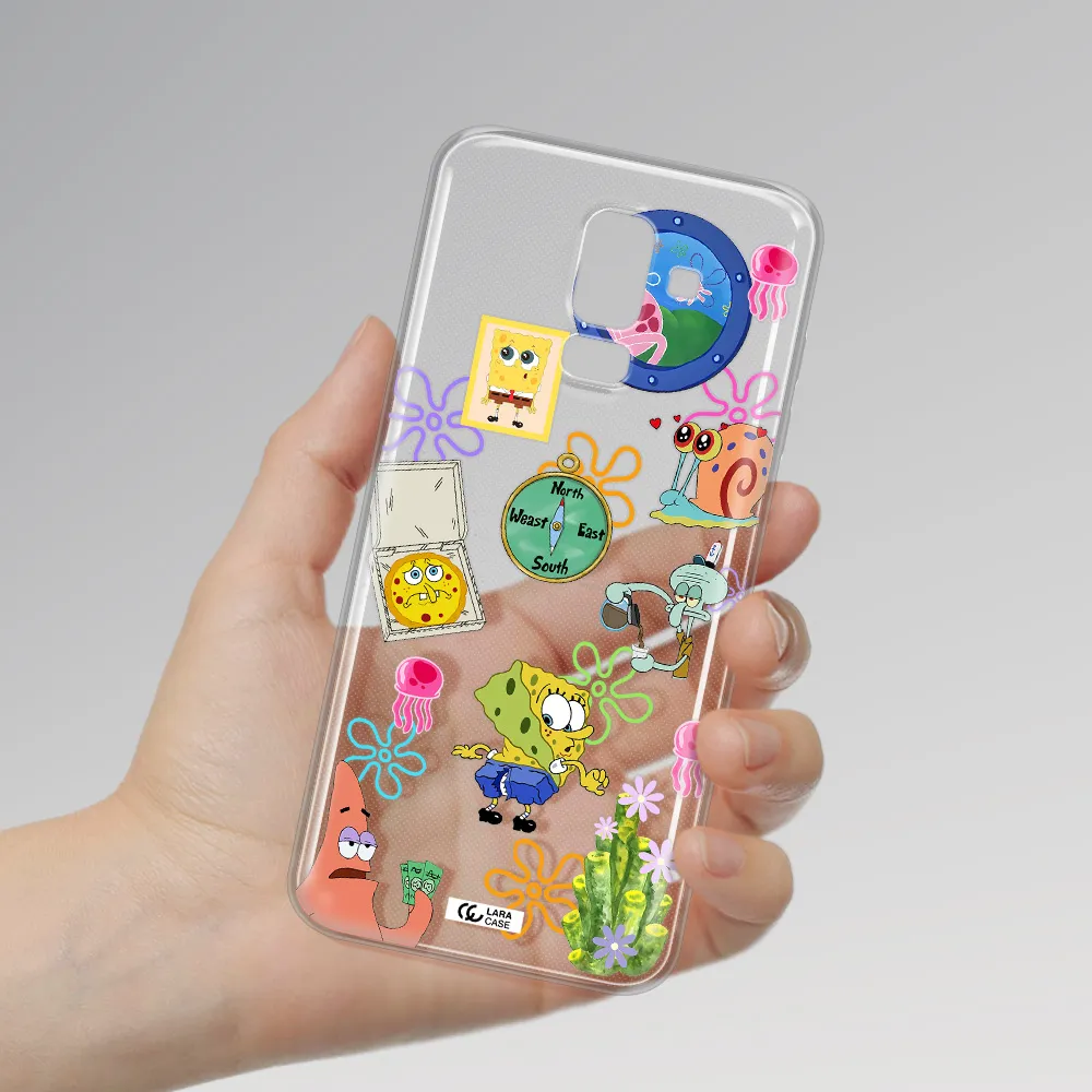 a collection of cartoon characters Samsung J8 Clear TPU Case