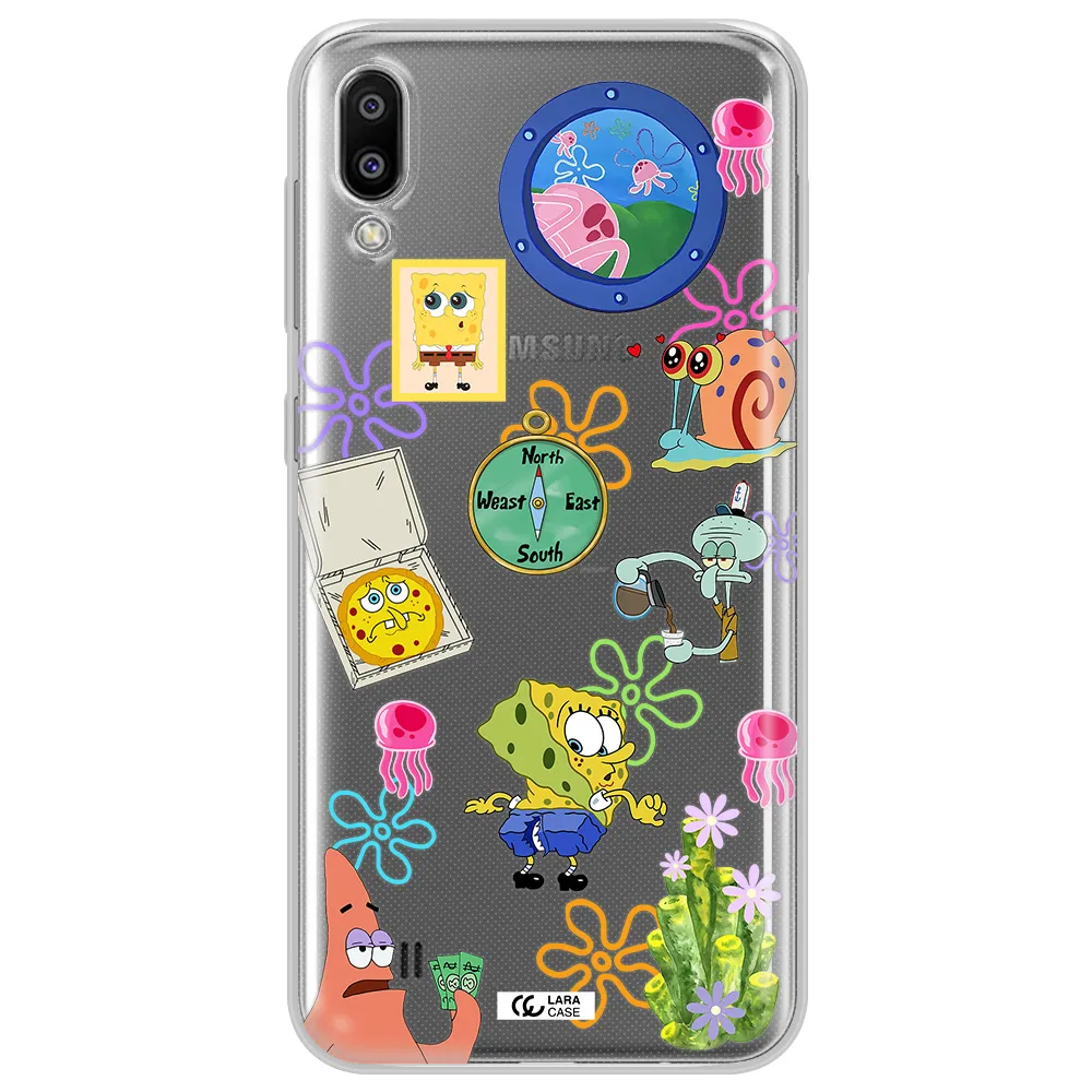 a collection of cartoon characters Samsung M10 Clear TPU Case