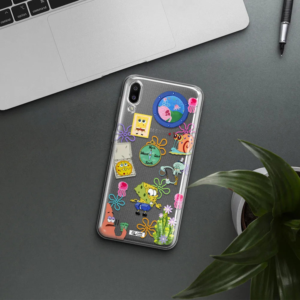 a collection of cartoon characters Samsung M10 Clear TPU Case