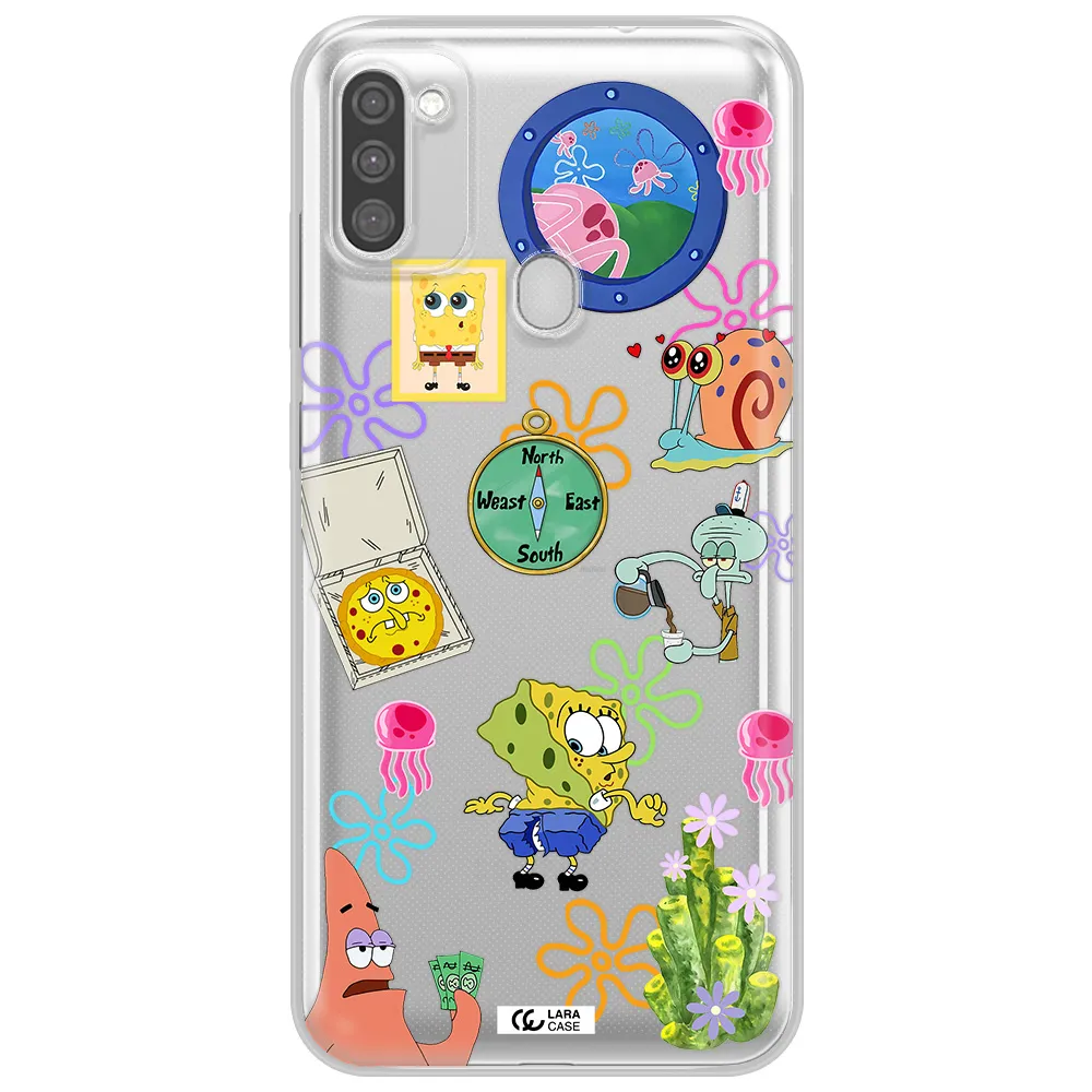 a collection of cartoon characters Samsung M11 Clear TPU Case