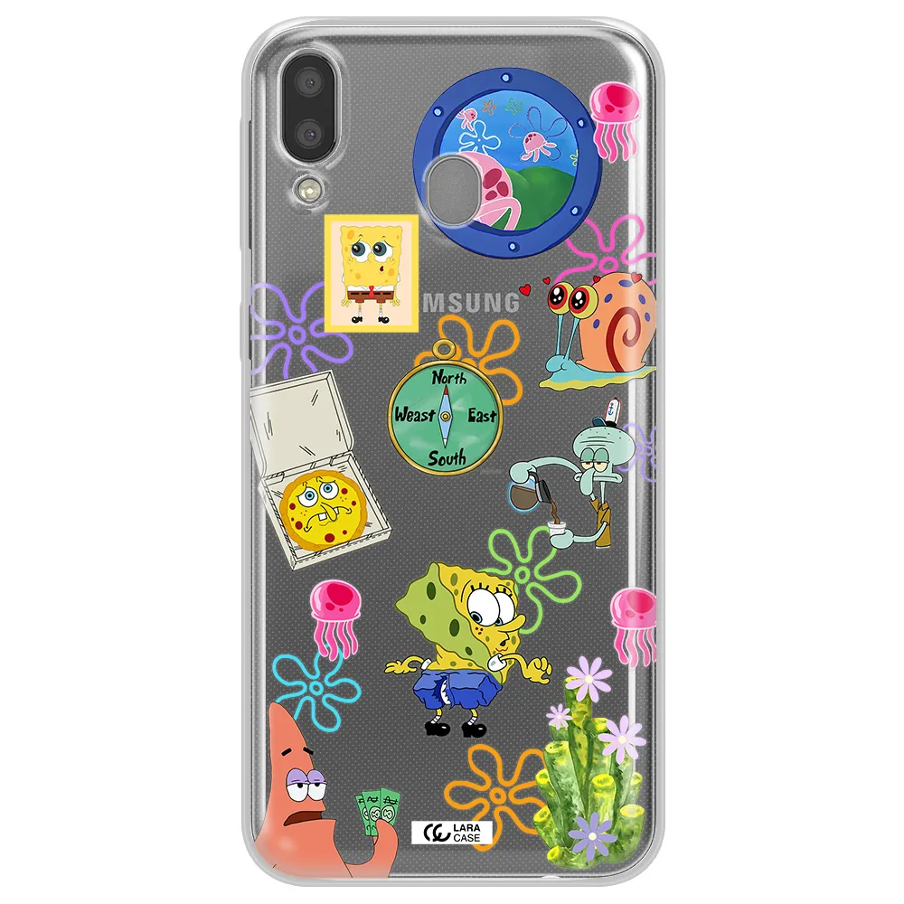 a collection of cartoon characters Samsung M20 Clear TPU Case