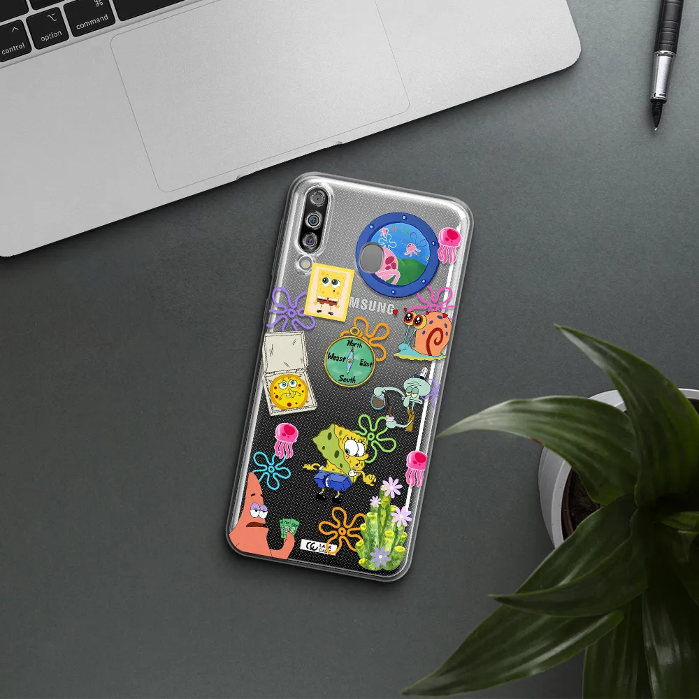 a collection of cartoon characters Samsung M30 Clear TPU Case