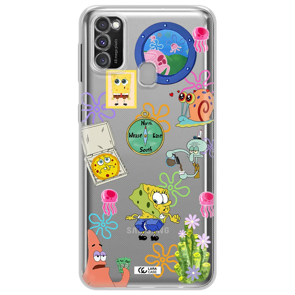 a collection of cartoon characters Samsung M30S Clear TPU Case