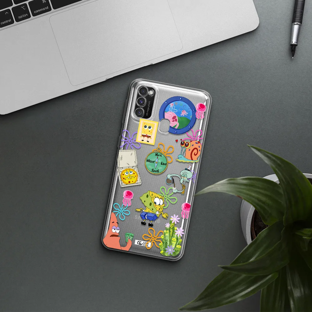 a collection of cartoon characters Samsung M30S Clear TPU Case
