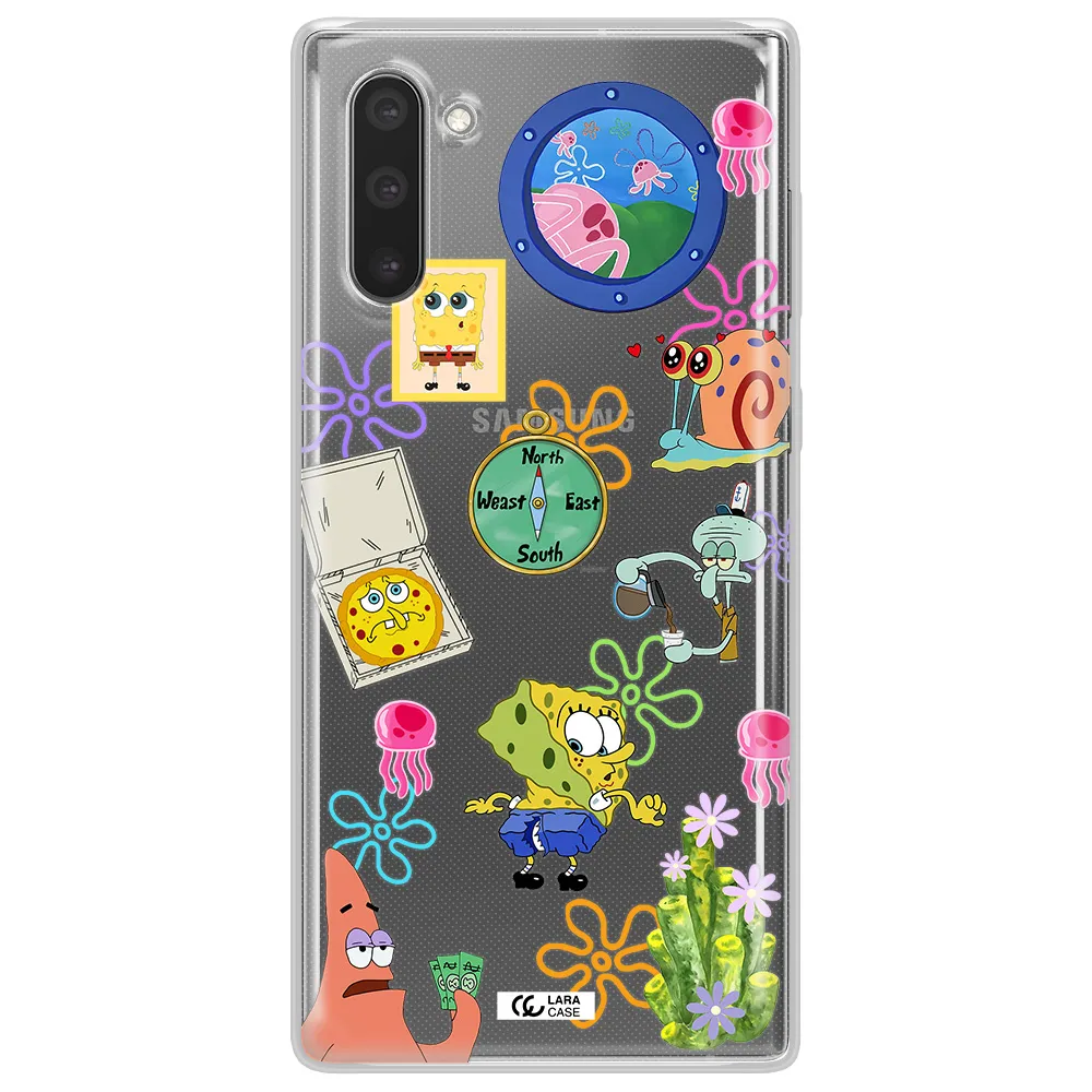 a collection of cartoon characters Samsung Note 10 Clear TPU Case