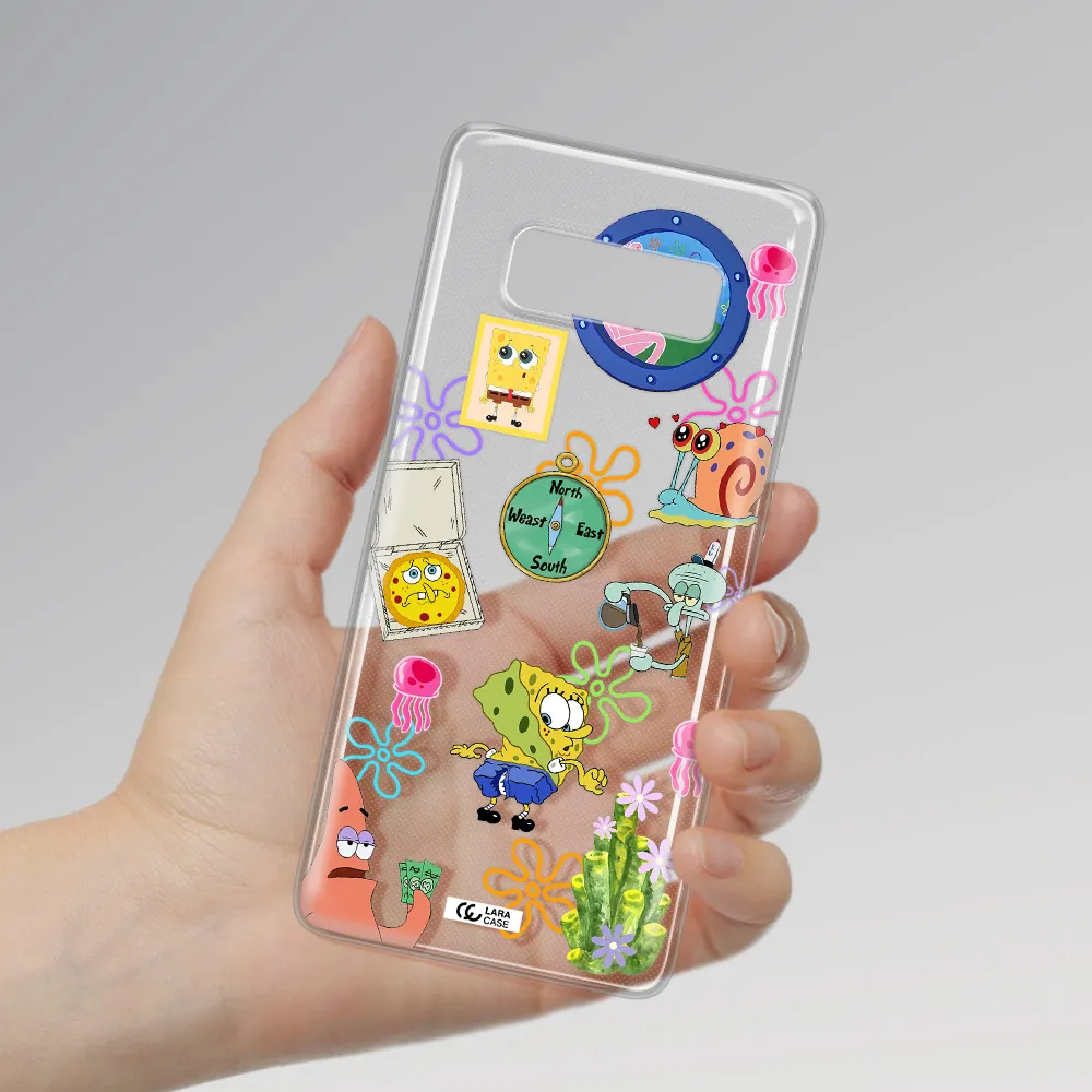 a collection of cartoon characters Samsung Note 8 Clear TPU Case