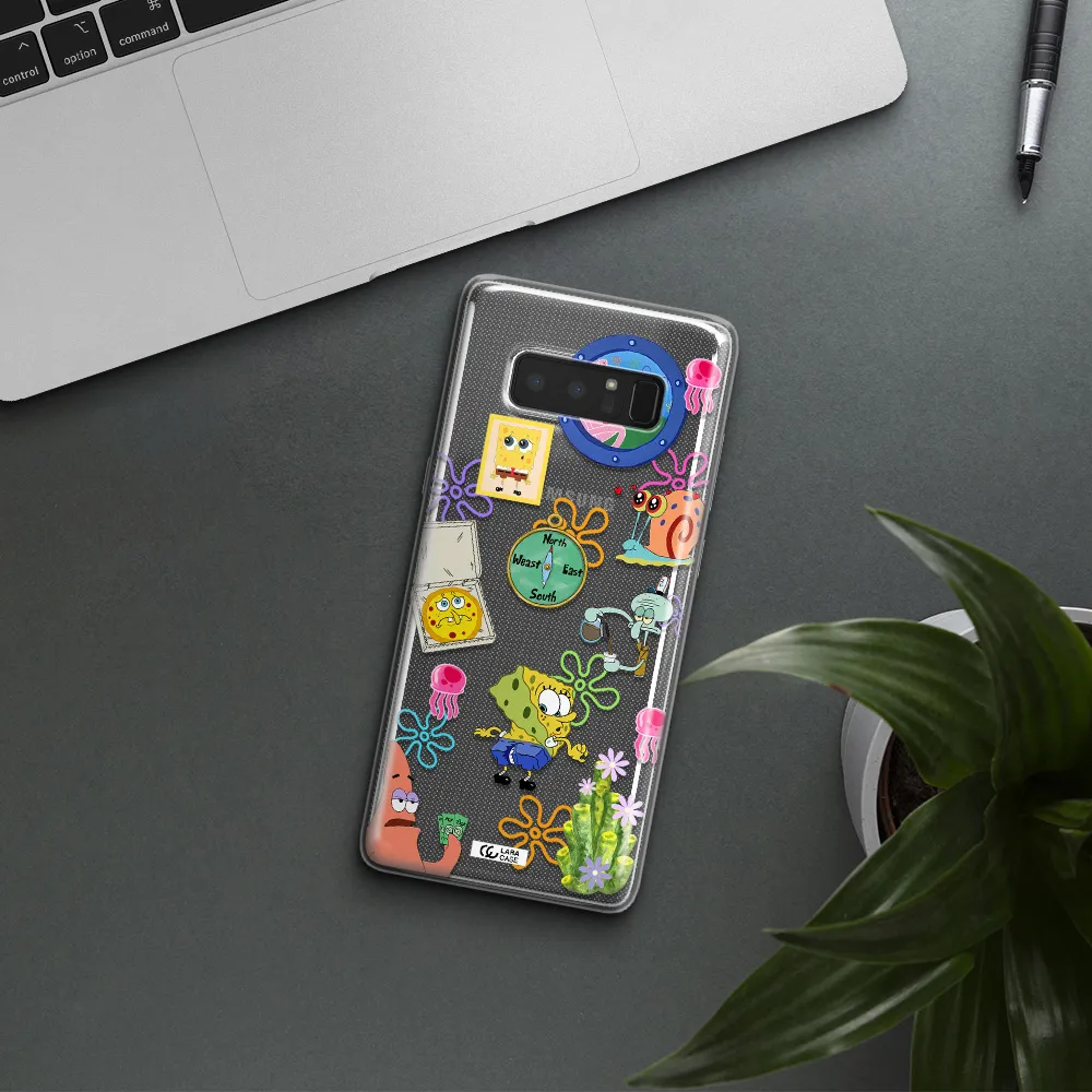 a collection of cartoon characters Samsung Note 8 Clear TPU Case